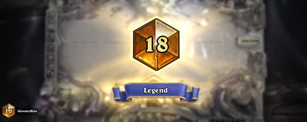Screenshot showing my Hearthstone Americas server ladder rank at Legend Rank 18.